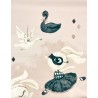 Panneau polyester imperméable 50 cm * 100 cm : black swan bunny grands motifs fond rose