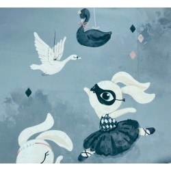 Panneau polyester imperméable 50 cm * 100 cm : black swan bunny grands motifs fond gris