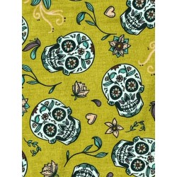 Tissu petit prix Calaveras fond moutarde - Coton OekoTex