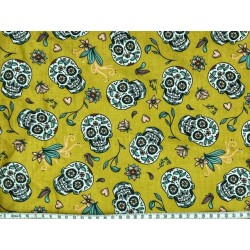 Tissu petit prix Calaveras fond moutarde - Coton OekoTex