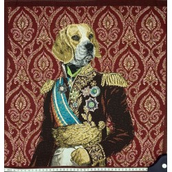 Carré Jacquard 44*44cm Tissé en France : Maréchal Beagle fond bordeaux