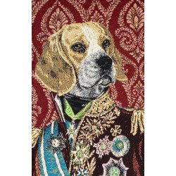 Carré Jacquard 44*44cm Tissé en France : Maréchal Beagle fond bordeaux