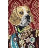 Carré Jacquard 44*44cm Tissé en France : Maréchal Beagle fond bordeaux