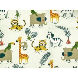 Tissu Coton Kanaki Animaux Jungle Fond Beige Oekotex