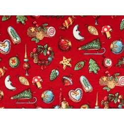 Tissu petit prix Noël Christmas Time fond rouge - Coton OekoTex