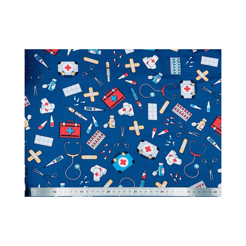 tissu medical infirmiere trousse de soins fond bleu indigo coton oekotex lettre b coloriage pour les tout-petits