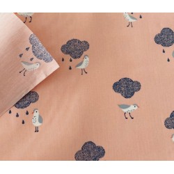 Tissu Waterproof Katia oiseaux sous la pluie sur fond rose poudré - OekoTex