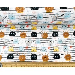 Monstres rigolos sur cahier fond blanc - Coton OekoTex