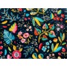 Tissu Ancolie fleurs colorées sur fond marine - Coton OekoTex