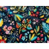 Tissu Ancolie fleurs colorées sur fond marine - Coton OekoTex