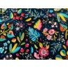 Tissu Ancolie fleurs colorées sur fond marine - Coton OekoTex