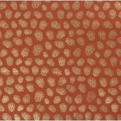 Tissu Jersey de coton calaveras dorés effet glitter sur fond corail - OekoTex