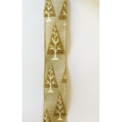 Ruban Sapin de Noël  à paillettes dorées 35mm.