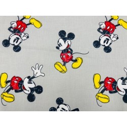 Licence Mickey debout façon pellicule vieillie (points blancs) fond gris - Coton OekoTex