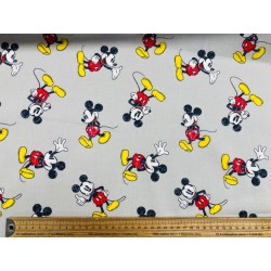 Licence Mickey debout façon pellicule vieillie (points blancs) fond gris - Coton OekoTex