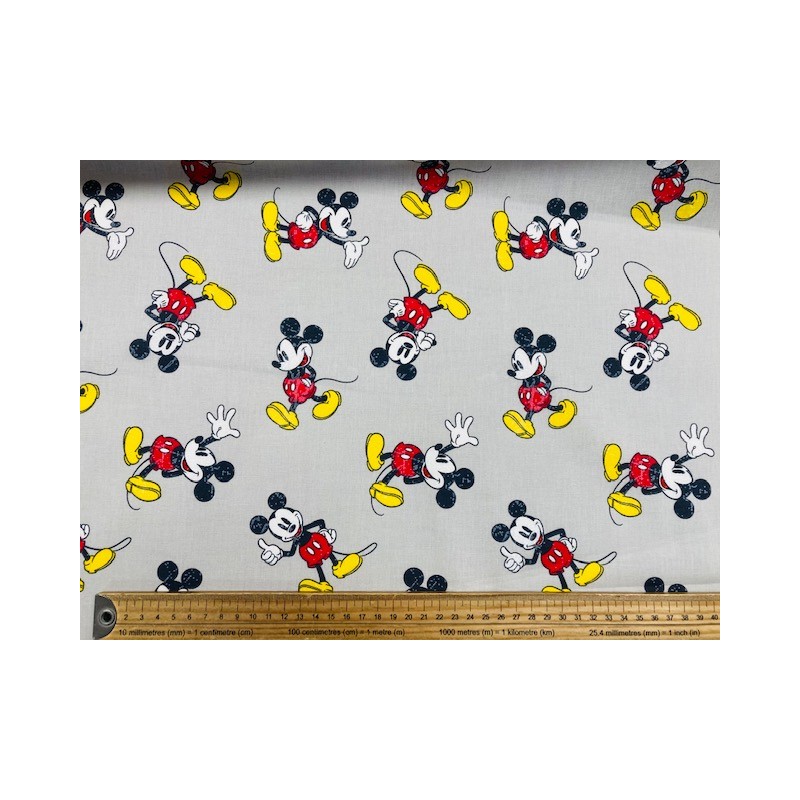 Licence Mickey debout façon pellicule vieillie (points blancs) fond gris - Coton OekoTex