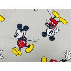 Licence Mickey debout façon pellicule vieillie (points blancs) fond gris - Coton OekoTex
